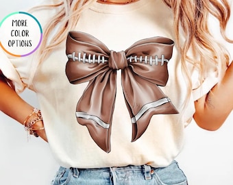 Football Bow Shirt for Women, Game Day Graphic Comfort Colors Tee, Cute Sporty Fall Shirt, Vintage Style Tailgate Outfit, Girls Football Top