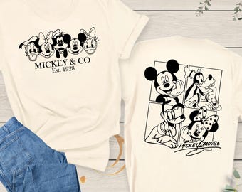 Mickey Mouse Disney Shirt, Vintage Style Disney Family Tee, Mickey & Friends T-Shirt, Gift for Disney Fans, Cute Cartoon Back Print Shirt