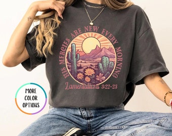 His Mercies Are New Every Morning Shirt, Boho Christian Shirts, Christian Shirt For Women, Bible Verse Shirt,Comfort Colors® Religious Shirt