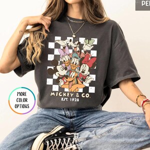 Retro Mickey and Friends Shirt, Disney Checkered Shirt, Mickey and Co Shirt, Disney Vacation Shirt, Disneyland Trip, Disney Comfort Colors