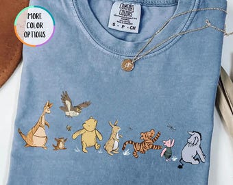 Comfort Colors Winnie the Pooh Shirt, Vintage Disney Friends Tee, Nostalgic Cartoon Character T-Shirt, Disneyworld Park Outfit for Adults