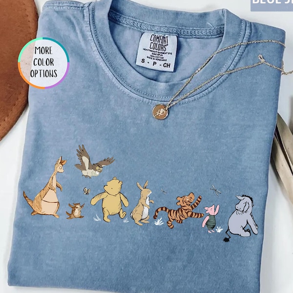 Comfort Colors Winnie the Pooh Shirt, Vintage Disney Friends Tee, Nostalgic Cartoon Character T-Shirt, Disneyworld Park Outfit for Adults