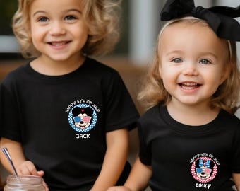 Personalized Disney 4th of July Shirt for Kids Toddler Boy Girl, Patriotic Mickey Minnie Tee, Custom Family Name USA Shirt, Disney Trip Gift