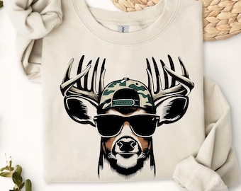 Deer Hunting Sweatshirt, Camo Hat Buck, Deer Hoodie, Deer Season Sweatshirt, Hunting Season, Hunting Husband Sweatshirt, Hunting Dad Gift
