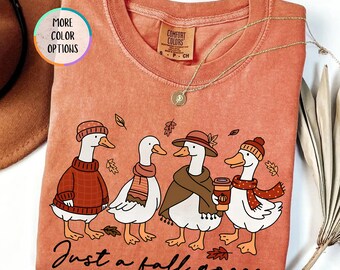 Comfort Colors® Fall Goose Shirt, Funny Fall Tee, Autumn Animal Shirt, Cute Goose Shirt, Pumpkin Coffee T-Shirt, Just A Fall Goose T-Shirt