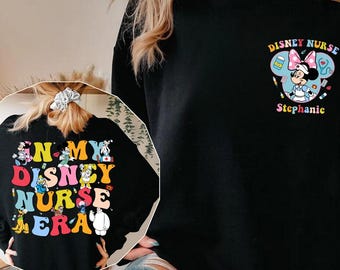 Personalized Nurse Name Sweatshirt, In My Disney Nurse Era Hoodie, Mickey Minnie Stitch Dog Baymax Nurse Sweater, Happy Nurses Day 2025 Gift