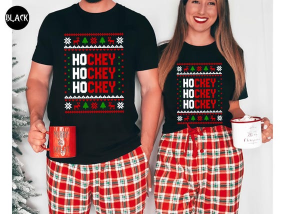 Christmas Ice Hockey Shirt, Ho Ho Hockey, Hockey Mom Gift, Hockey Player Gift, Hockey Lover Shirt, Xmas Sports Shirt, Hockey Ugly Christmas