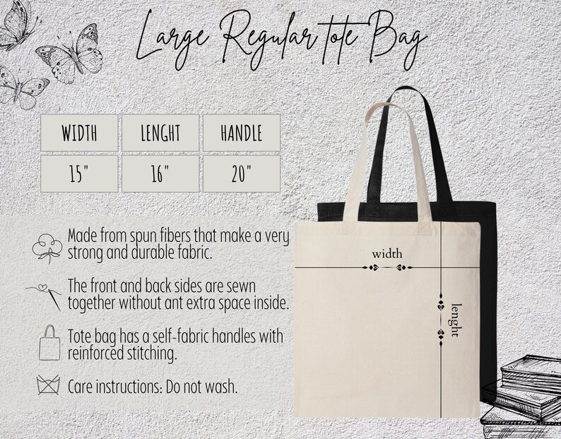 a large tote bag is shown with measurements