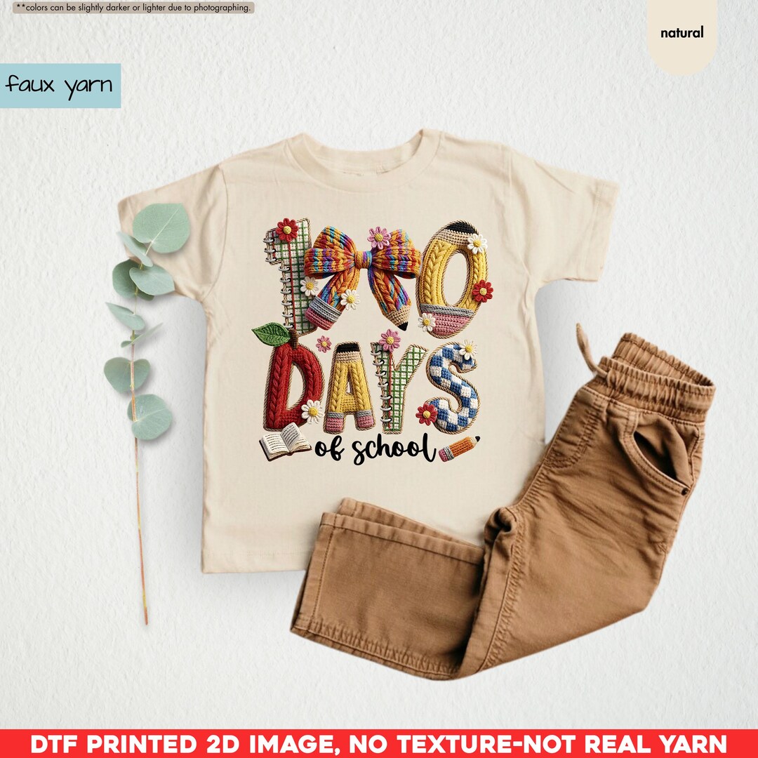100 Days of School Kids Shirt, Faux Yarn 100th Day T-shirt, Toddler ...