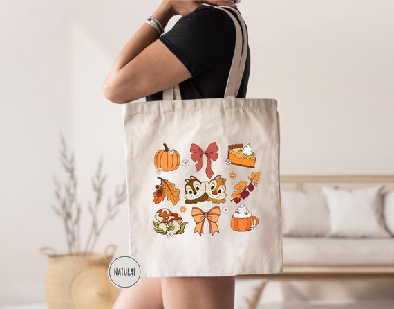 Disney Fall Tote Bag, Disney Chipmunk Tote Bag, Fall Vibes Tote Bag, Autumn Leaves, Disney Pumpkin Patch, Pumpkin Fall Tote Bag, Fall Gifts