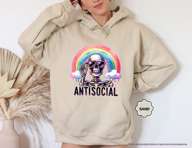 Antisocial Skeleton Hoodie, Antisocial Sweatshirt Hoodie, Snarky Skeleton, Funny Antisocial Hoodie, Gift For Friends, Sarcastic Hoodie image 8