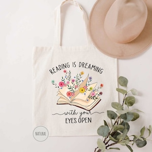 Reading is Dreaming with Your Eyes Open Tote Bag, Book Tote Bag, Book Lover Gift, Bookish Bag,Reading Tote Bag,Readers Gift,Gift For Teacher