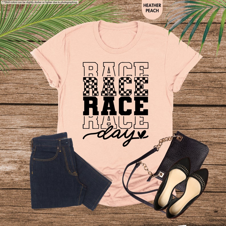 a t - shirt that says race race and a pair of shoes