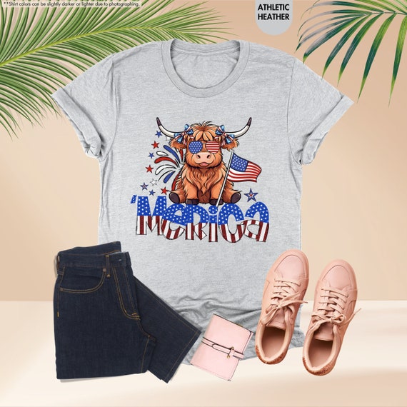 Merica Shirt, 4th Of July Shirt, Patriotic Cow Shirt, Highland Cow 4th Of July Shirt, Independence Day Shirt, Fourth Of July,Patriotic Gifts