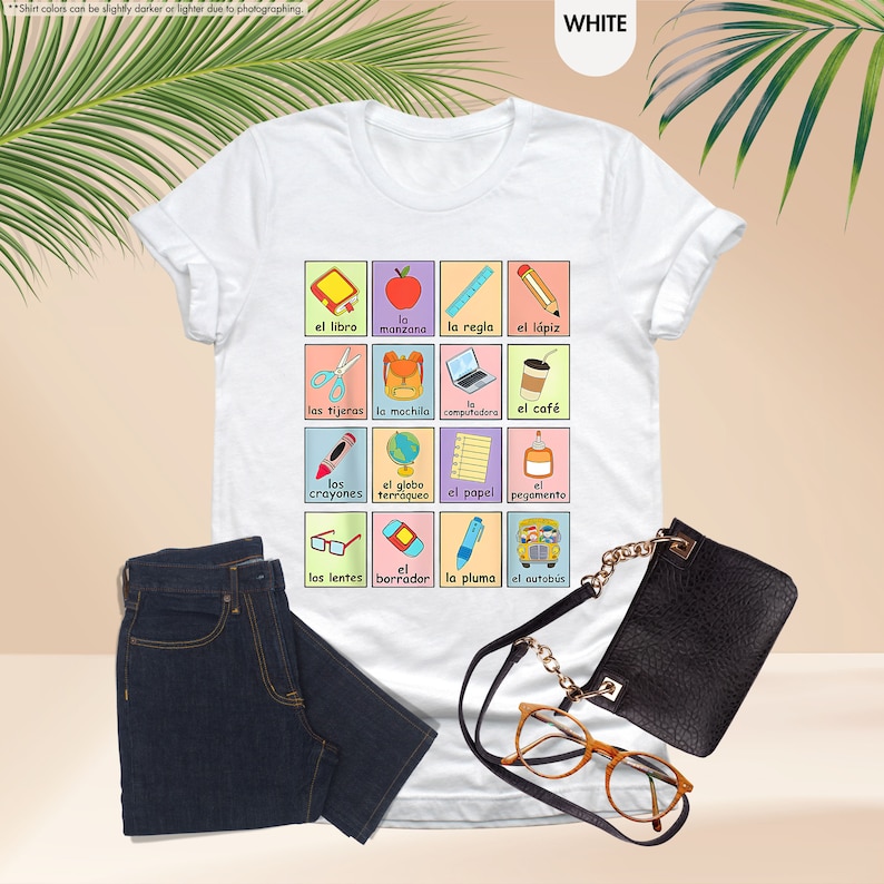 a women's t - shirt with a picture of different items on it