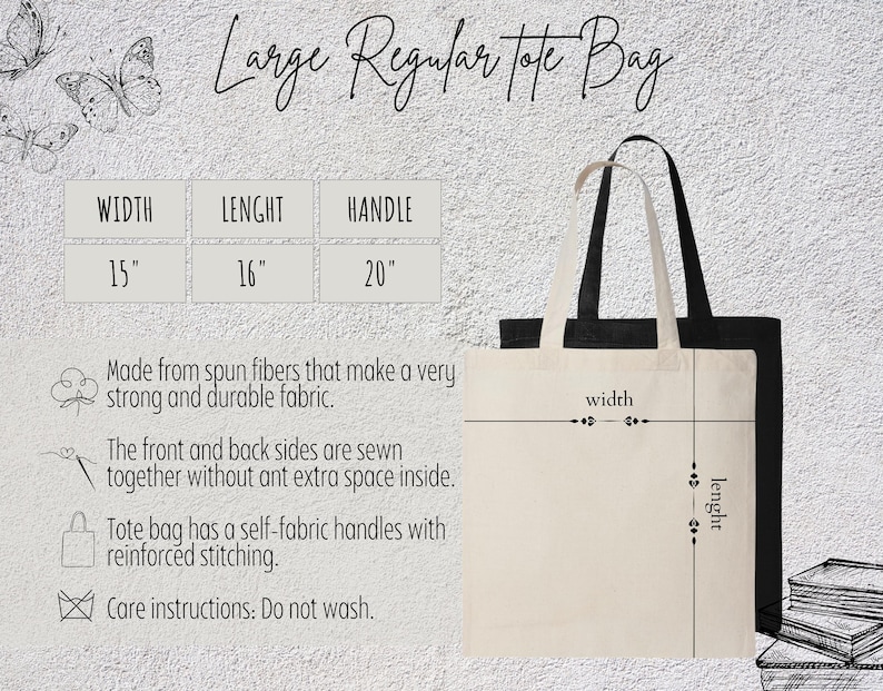 a large tote bag is shown with measurements
