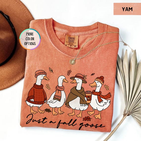 Comfort Colors® Fall Goose Shirt, Funny Fall Tee, Autumn Animal Shirt, Cute Goose Shirt, Pumpkin Coffee T-Shirt, Just A Fall Goose T-Shirt