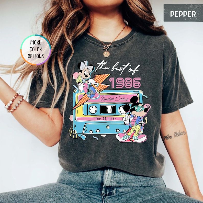 Camiseta Disney de 40.º cumpleaños con colores cómodos, edición limitada de 1986, regalo de 40.º cumpleaños para mujer, camiseta de Disneyland para 40.º cumpleaños imagen 1