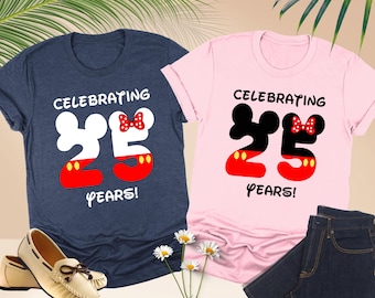 Disney Wedding Anniversary Shirt, Celebrating 25 Years Disney Trip Tee, Mickey Minnie Couple Matching Shirt, Disneyland Husband Wife Shirt