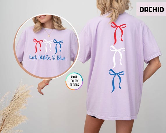 Comfort Colors® Patriotic Bow Shirt, Red White And Blue Tee, 4th Of July Shirt For Women, Coquette USA Shirt, 250th Anniversary T-Shirt