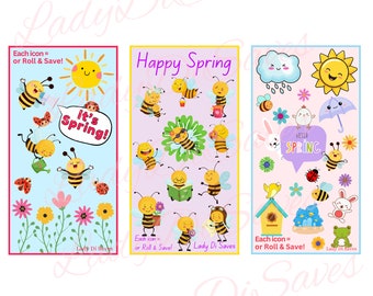 Three different A6 "Happy Spring" Mini Savings Challenges, Plus a Cash Envelope! Bee Bunnies ladybug rabbit  frog flower bird sun rain chick