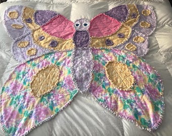 Handmade Rag Quilt, Butterfly Baby Blanket