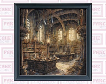 Zauberer Griffins Bibliothek, PDF Kreuzstich-Muster, Zaubertrank, Volle Abdeckung, Großes Projekt, Magisches Kreuzstichmuster, Celestial