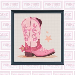 Pink Cowgirl Boot, PDF Cross Stitch Pattern Download, Pink Cowboy, Cute Pastry Embroidery, Country cross stitch, Americana