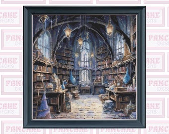 Bibliothek des Zauberers Alatar, PDF-Kreuzstichmuster, Zaubertrank, vollständige Abdeckung, großes Projekt, magischer Kreuzstich mit Zählmuster, himmlisch