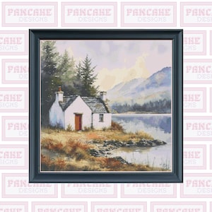 Loch-side Cottage, PDF Cross Stitch Pattern, Scottish Countryside, Full Coverage, Big Project, Traditional Counted Cross Stitch