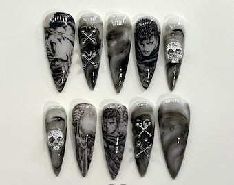 Berserk Press On Nails - Stiletto Nails - Nails - Anime Nails - berserk - Black Nails - Gothic Nails - Cosplay