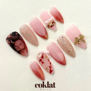 Nezuko Nails - Demon Nails Slayer - KNY - Almond Nails - Anime Nail - Kimetsu Nails - Press On Nails