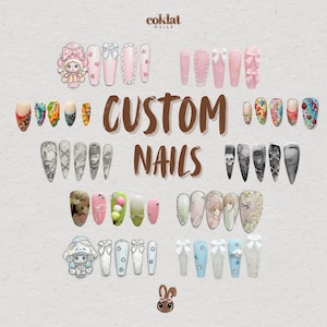 Custom Press On Nails - Personalized Nail Set - Handmade Nails - Any Design - Gift for Her - Anime Nails - Nail Art