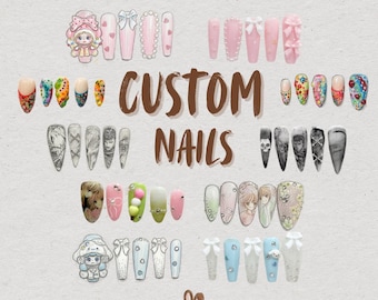 Custom Press On Nails - Personalized Nail Set - Handmade Nails - Any Design - Gift for Her - Anime Nails - Nail Art