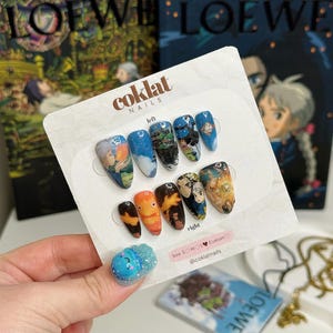 Howl&#39;s Moving Castle - Press On Nails - Howl Nails - Almond Nails - Ghibli - Studio Ghibli Nails - Movie- 3D nails