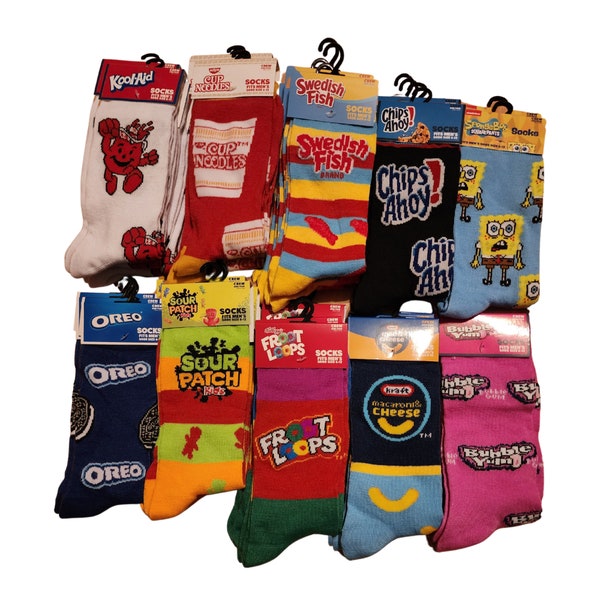 Novelty Socks Sponge Bob Socks Raisin Brand Socks Swedish Fish Socks Kool Aid Socks Froot Loop Socks Sour Patch Kids Socks Tapatios Socks