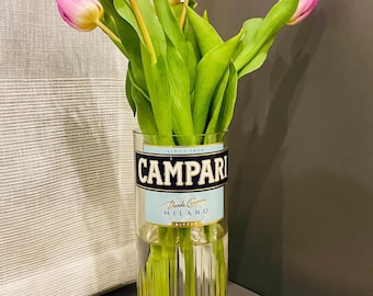 Słoik Campari, wazon Campari, przetworzona butelka Campari, wazon na kwiaty, wazon na kwiaty, pomysł na prezent, wazon na butelkę, przetworzona butelka, upcykling
