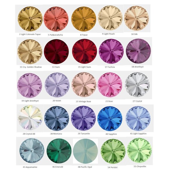 Swarovski Crystal 1122 Rivoli Round Stones Crystals - Various colors in 10 mm sizes - For jewelry and accessories: gluing & setting
