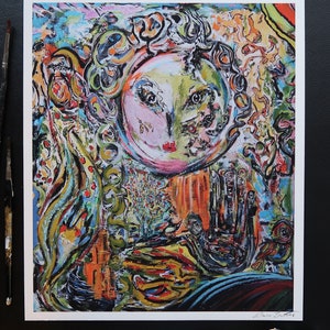 Impressão artística em papel Hahnemühle da pintura acrílica &quot;Coruja&quot;