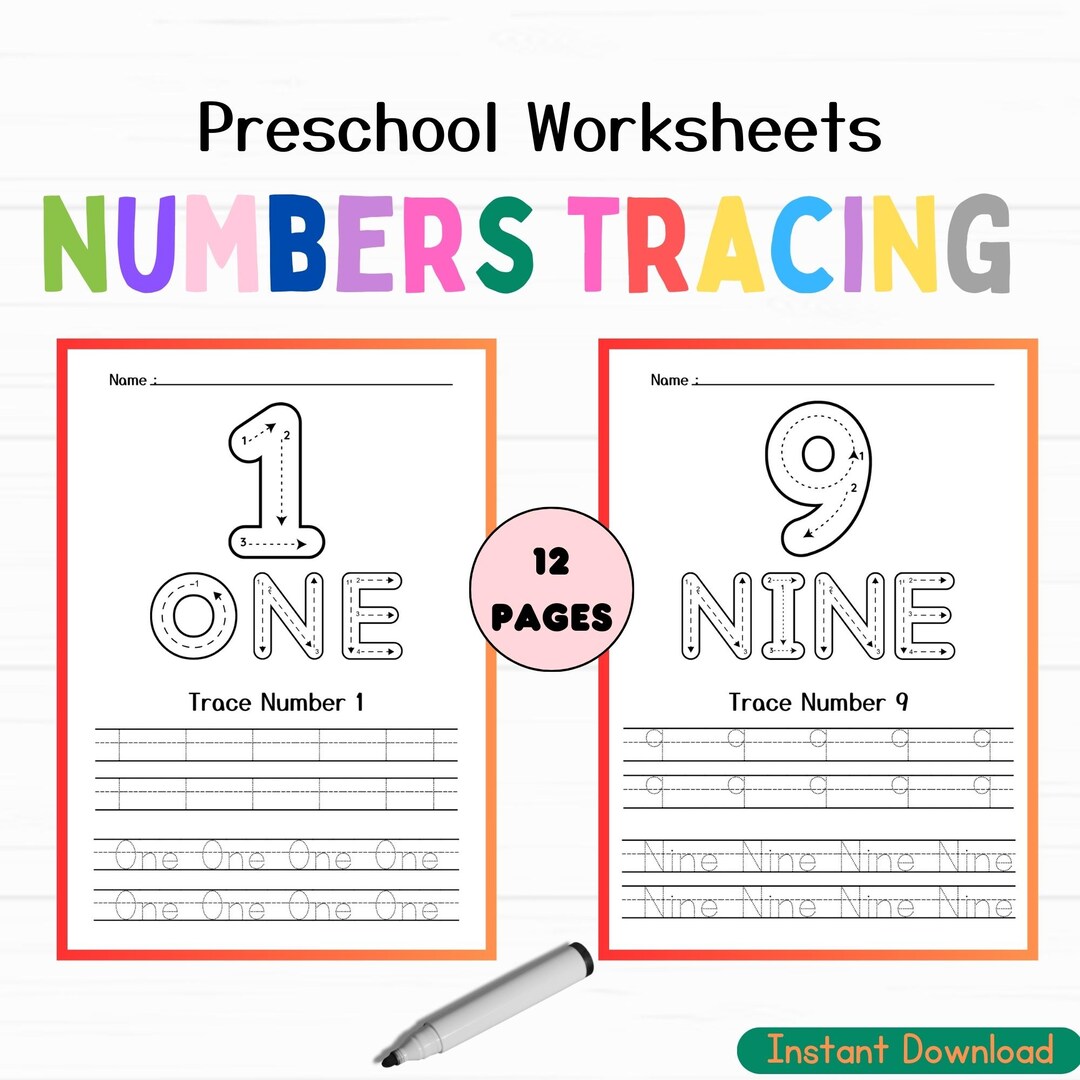 Preschool Numbers Tracing Worksheet, Handwriting Practice, Basic ...