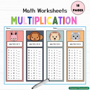 Math Multiplication Worksheets Numbers 1– 12 Times Table Printable Fill in the Blanks Math Drills with Answer Sheets for 1st-4th Grade Math