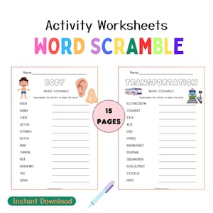 Printable Word Scramble, Word scramble for kids, Word Scramble Worksheets, Kindergarten Preschool Activity, Printable Worksheets, Busy book