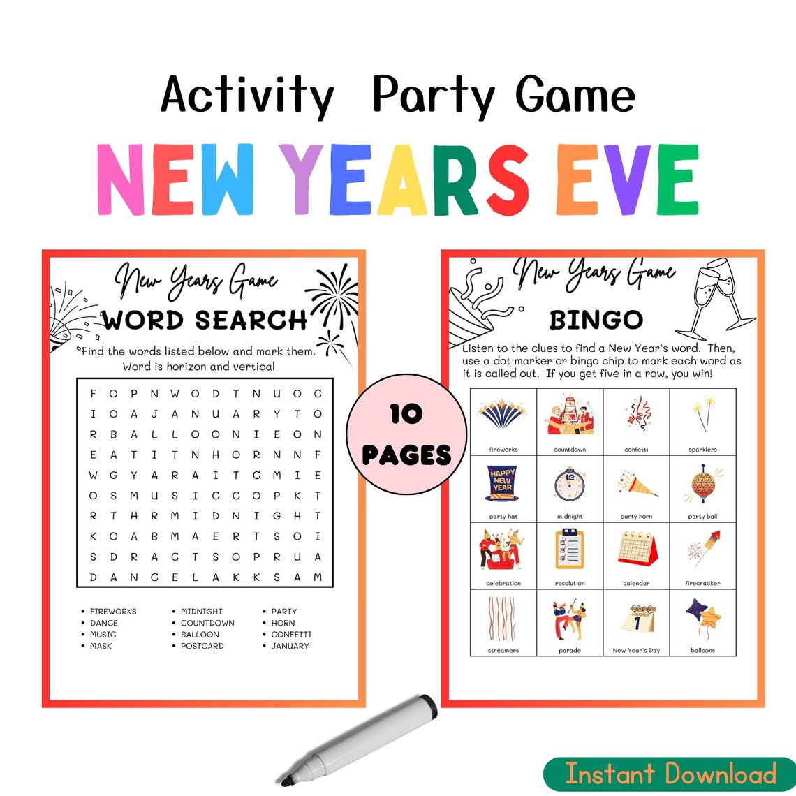 New Years Games Printable for Kids, 10 New Years Eve Games, Kids New ...
