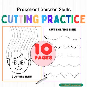 Hair Cutting Activity, Scissor Skills, Cutting Practice, Cutting Worksheets, Preschool, Homeschool Activity, Digital Download, Scissor Skill