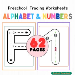 Practice and Trace Uppercase, Lowercase Letters, and Numbers 0-10, Printable PDF & JPG 62 Pages, Number Flashcards, Preschool Kindergarten