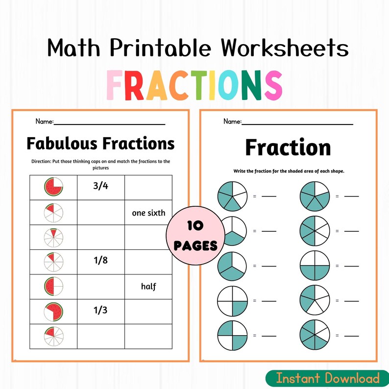 Fraction Printable Activity Board, Math Worksheets (PDF Pattern) - Etsy