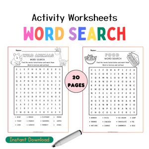 Easy Word Search Puzzle for Kids: 20-Page Printable (PDF)