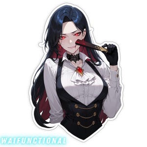 Seductive Vampire Sticker | Femme Fatale Waifu | Goth Horror Art, Gothic Waifu Pin-up, Dark Fantasy Decal, Dark Academia Art, Elegant Noble