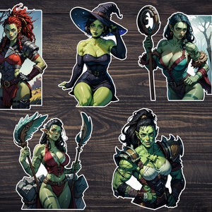 Pacchetto adesivi Orco femmina - ragazze orche potenti e bellissime, adesivi estetici fantasy, adesivi olografici e impermeabili, decalcomania per laptop