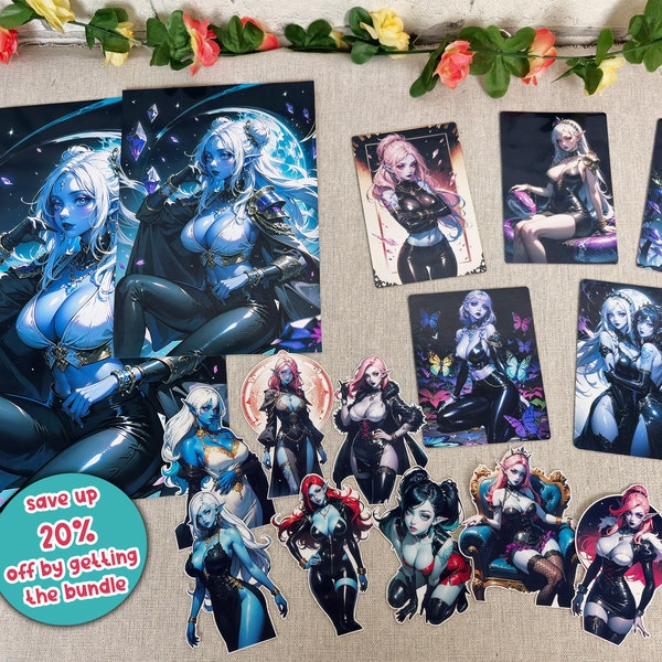 Anime Dark Elf Mega Bundle of Stickers | Magnets | Poster | Art Print - Big Bundle Pack, Perfect Otaku gift, Aesthetic stickers, Fantasy art